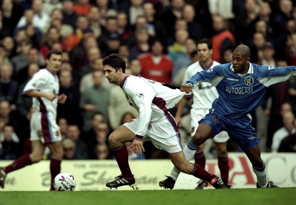 13 Mar 1999:  Paul Kitson of West Ham United is man-handled by Michael Durberry of Chelsea during the FA Carling Premiership match against Chelsea ...