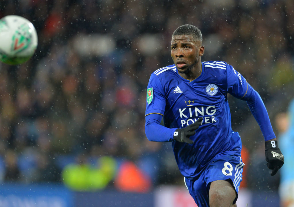 Leicester City's Kelechi Iheanacho in action during the Carabao Cup match between Leicester City and Manchester City at the King Power Stadium on...