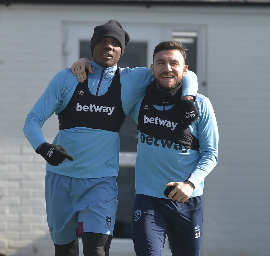 Smells like team spirit as West Ham stars are pictured enjoying pre-Cardiff training session