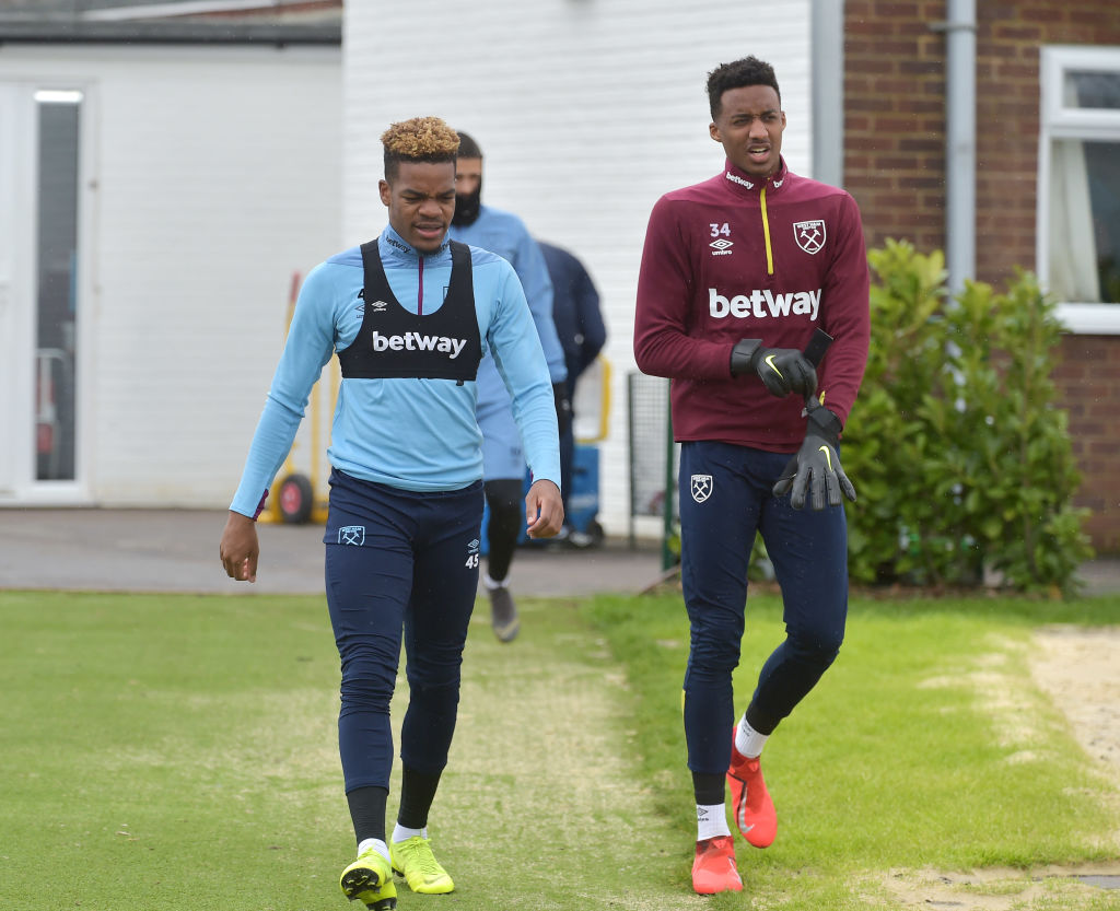 Photos: Training pictures show youngsters Nathan Holland, Nathan Trott and Ben Johnson working with the West Ham first-team