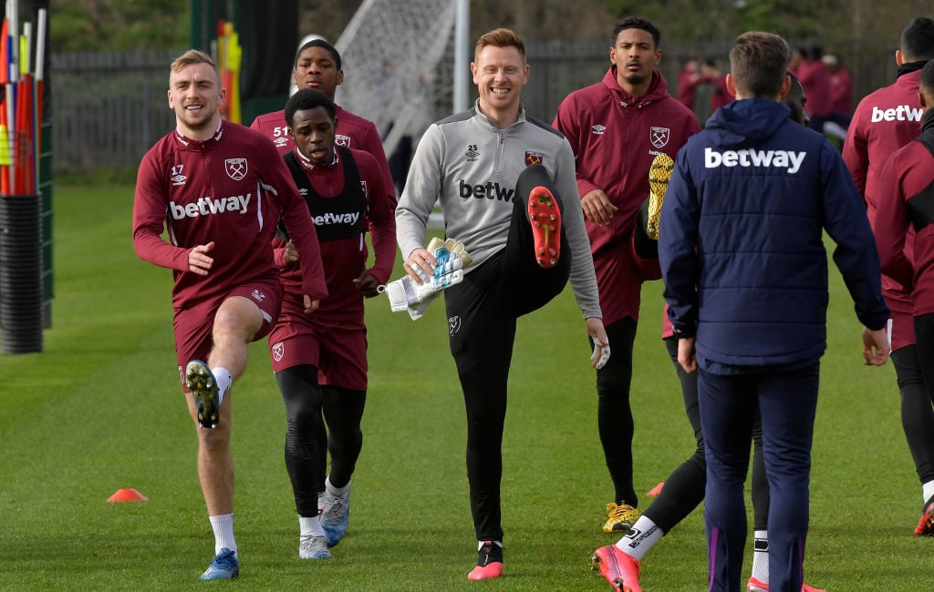 Pablo Fornals pictured working hard in West Ham training ahead of Liverpool after David Moyes snub