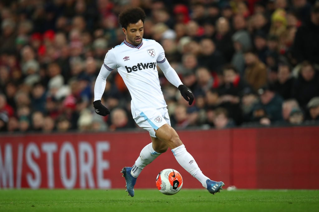 Felipe Anderson of West Ham United during the Premier League match between Liverpool FC and West Ham United at Anfield on February 24, 2020 in Live...