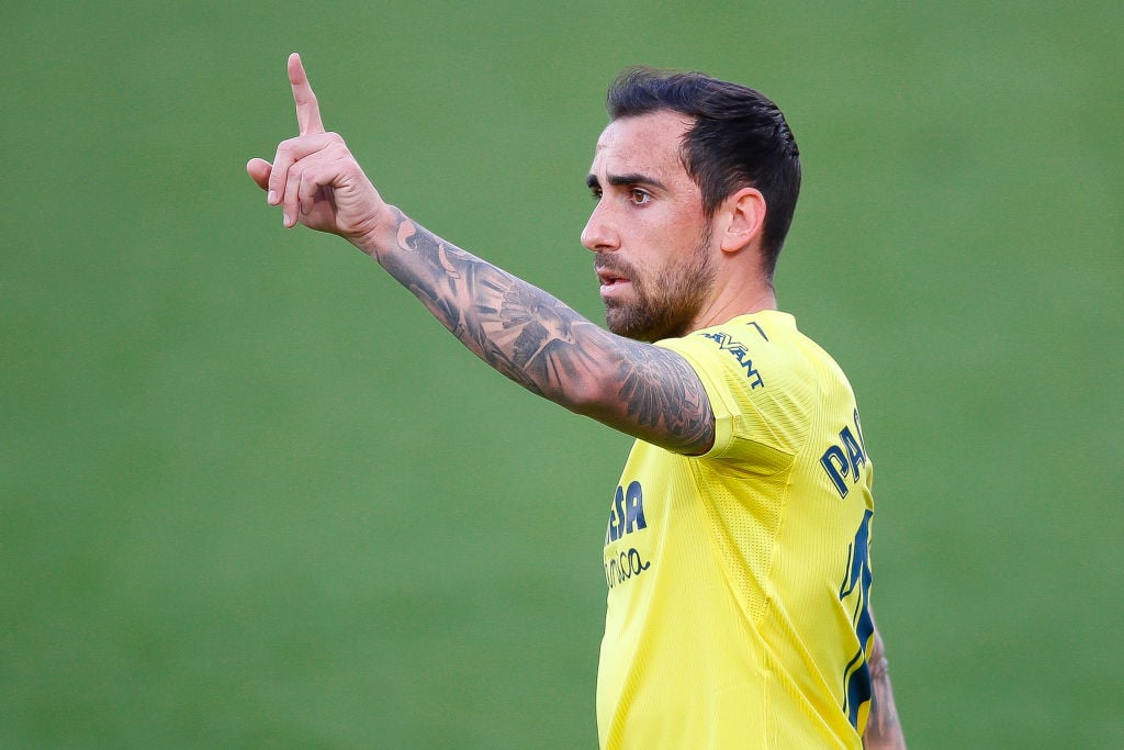 Paco Alcacer of Villareal FC gestures during the La Liga Santander match between Villarreal CF and Cadiz CF at Estadio de la Ceramica on March 21, ...