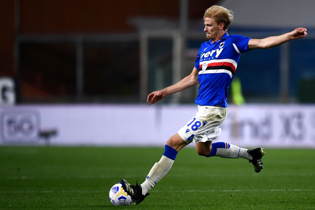 Morten Thorsby of UC Sampdoria kicks the ball during the