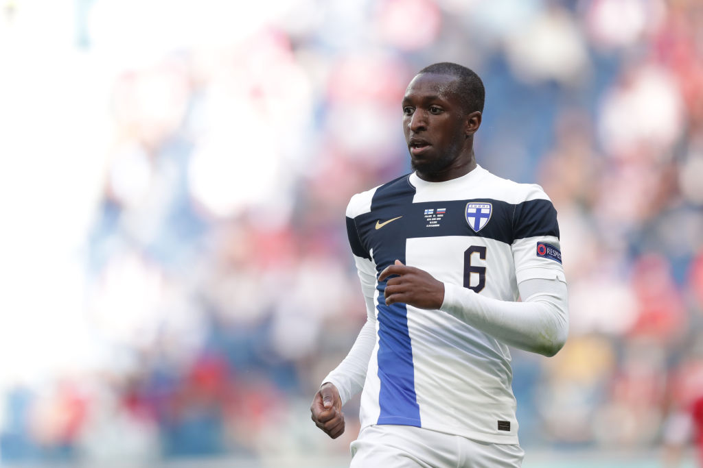 Glen Kamara of Finland in action during the UEFA Euro 2020 Championship Group B match between Finland and Russia at Saint Petersburg Stadium on Jun...