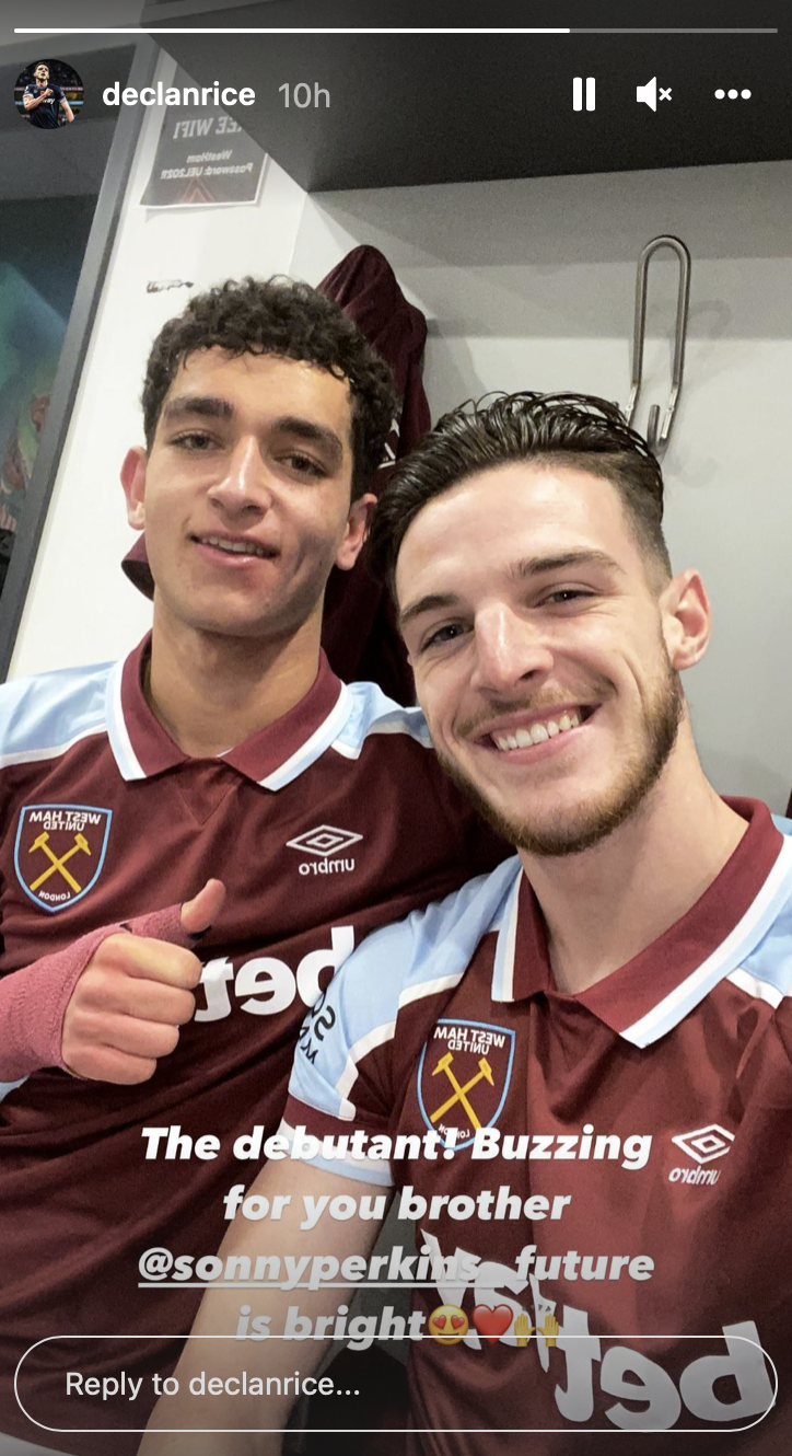 Declan Rice takes to Twitter and Instagram in reaction to Sonny Perkins ...