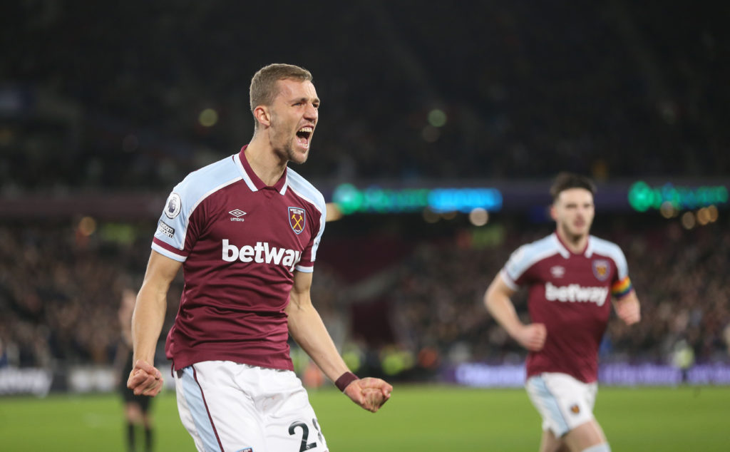 West Ham ace Soucek celebrates after scoring against Brighton