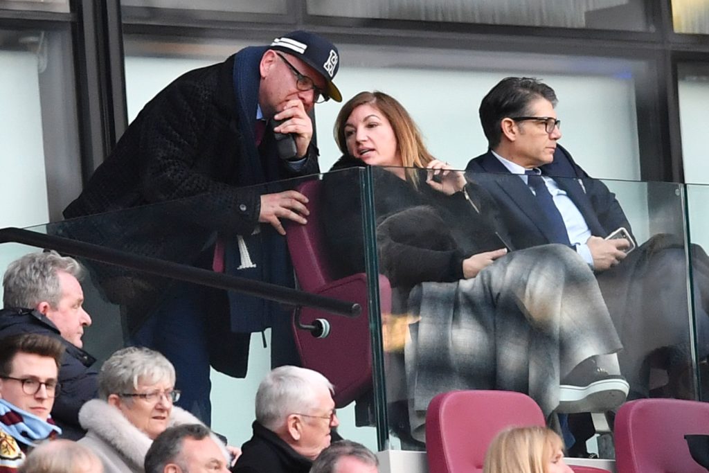 West Ham United's Vice-Chairman Karren Brady (C) is seen in the crowd during the English Premier League football match between West Ham United and ...