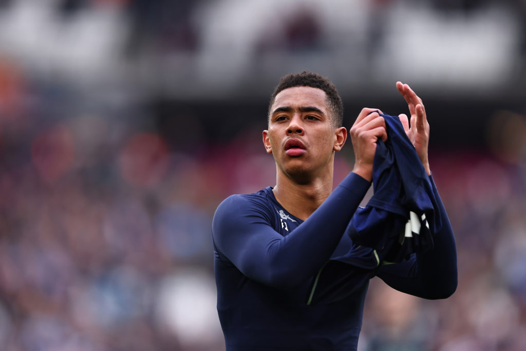 Jacob Ramsey salutes the fans after playing for Aston Villa against West Ham at the London Stadium.