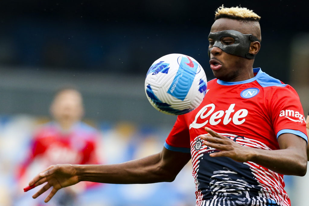 SSC Napoli's Nigerian striker Victor Osimhen controls the...