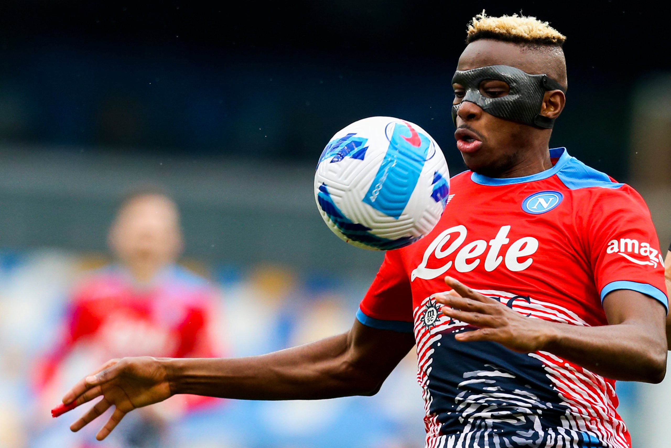 SSC Napoli's Nigerian striker Victor Osimhen controls the...