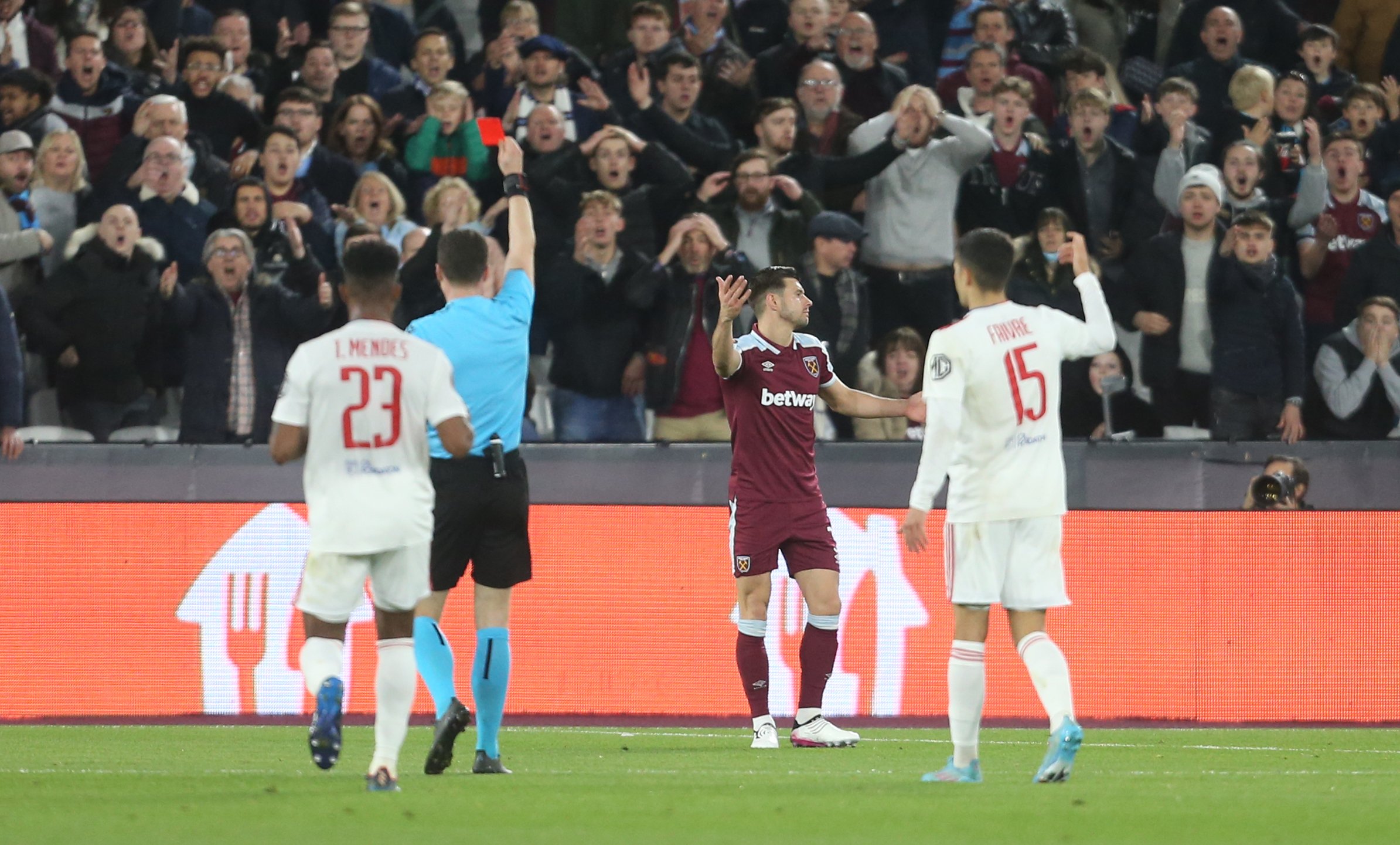 Liam Gallagher reacts on Twitter to shocking Aaron Cresswell red card during West Ham vs Lyon clash
