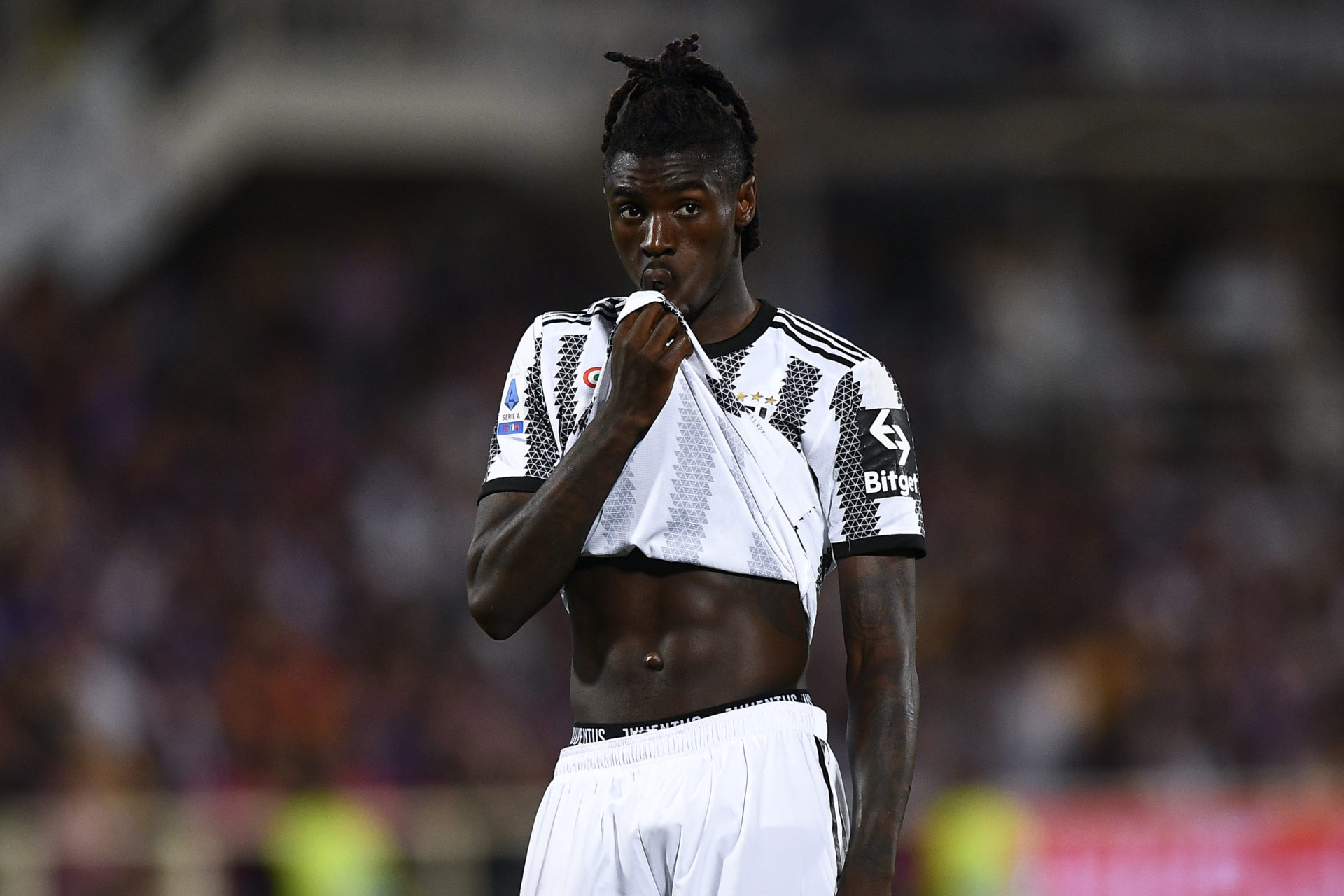 Moise Kean of Juventus FC looks dejected during the Serie A...
