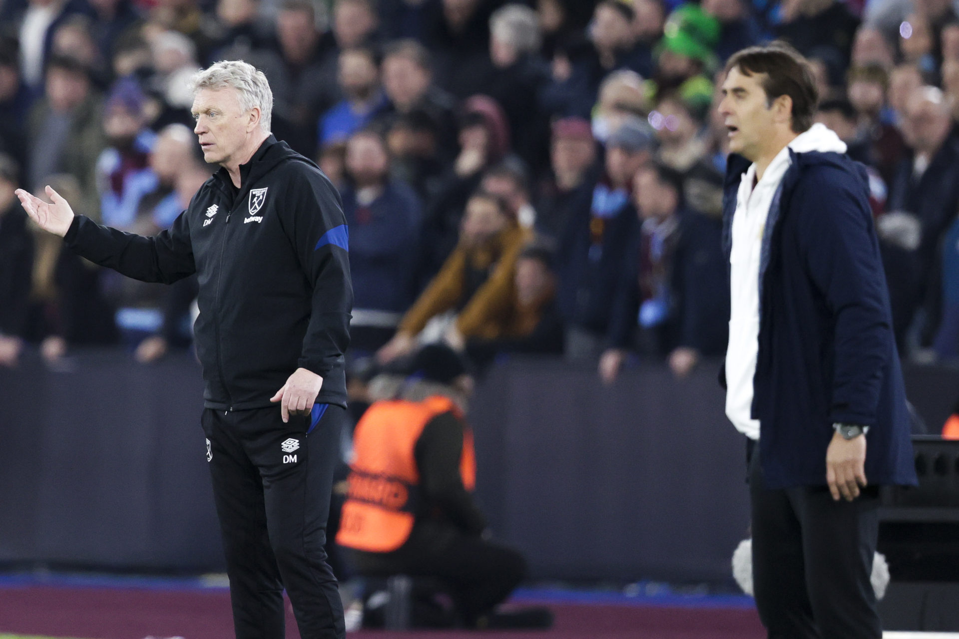 (L-R) coach David Moyes of West Ham United FC, coach Julen Lopetegui of Sevilla FC during the UEFA Europa League   match between West Ham United v ...