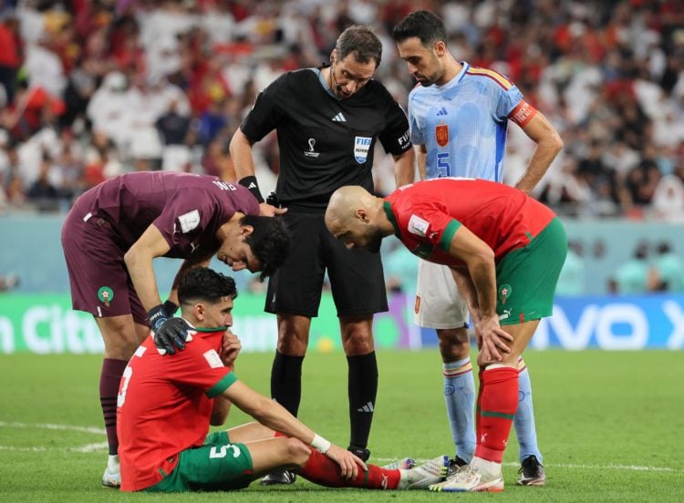 West Ham star Nayef Aguerd comes off injured and in tears after heroic performance for Morocco