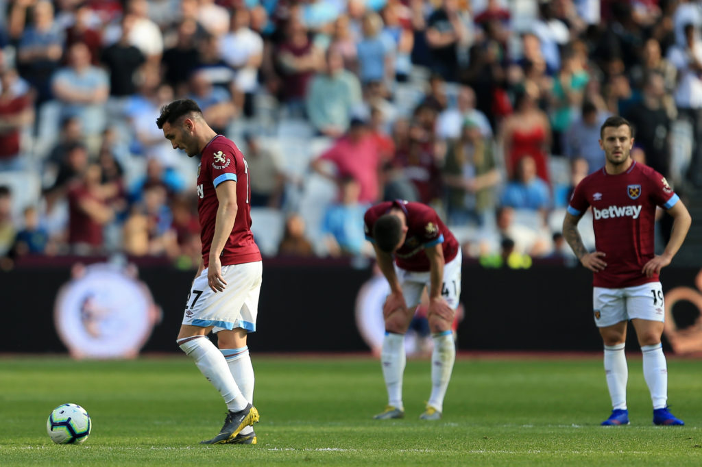 Lucas Perez reacts during West Ham United v Leicester City - Premier League