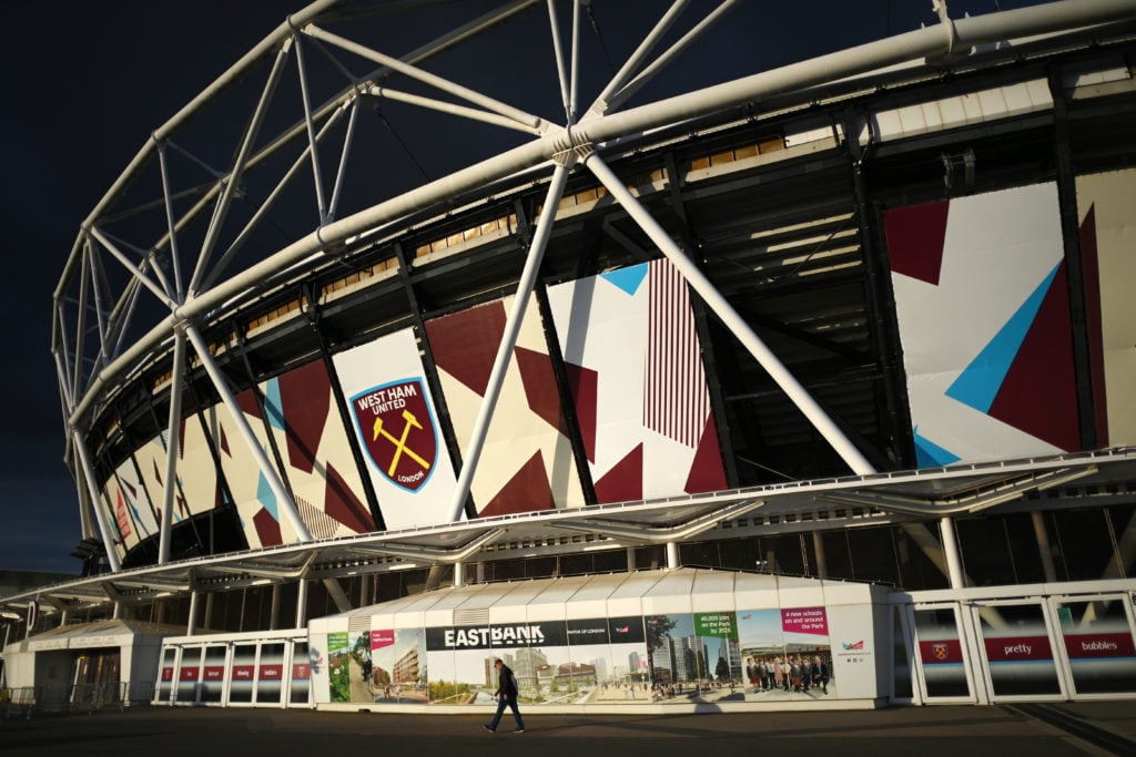 General view outside the stadium prior to the UEFA Europa Conference League group B match between West Ham United and RSC Anderlecht at London Stad...
