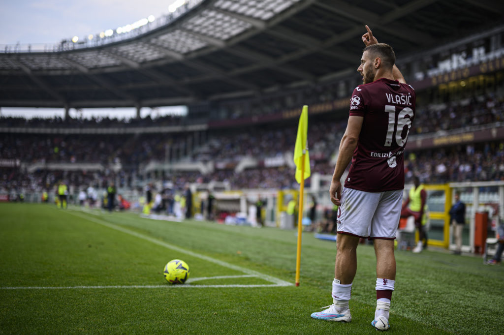 Nikola Vlasic of Torino FC prepares to takes a corner kick