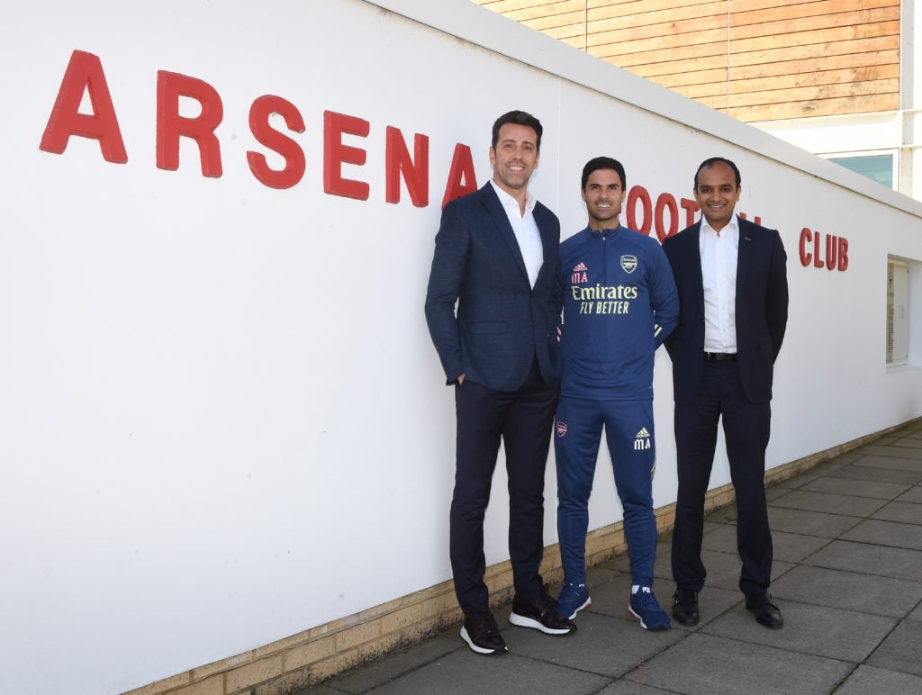 Arsenal Chief Executive Vinai Venkatesham, Technical Director Edu and Manager Mikel Arteta