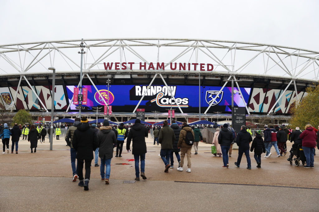 A general view as fans arrive at the stadium prior to the Premier League match between West Ham United and Crystal Palace at London Stadium on Dece...
