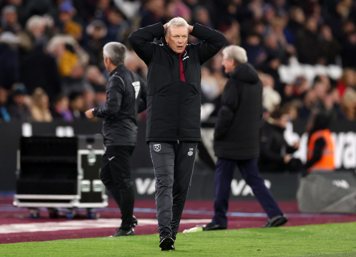 David Moyes, Manager of West Ham United, reacts during the Premier League match between West Ham United and Crystal Palace at London Stadium on Dec...
