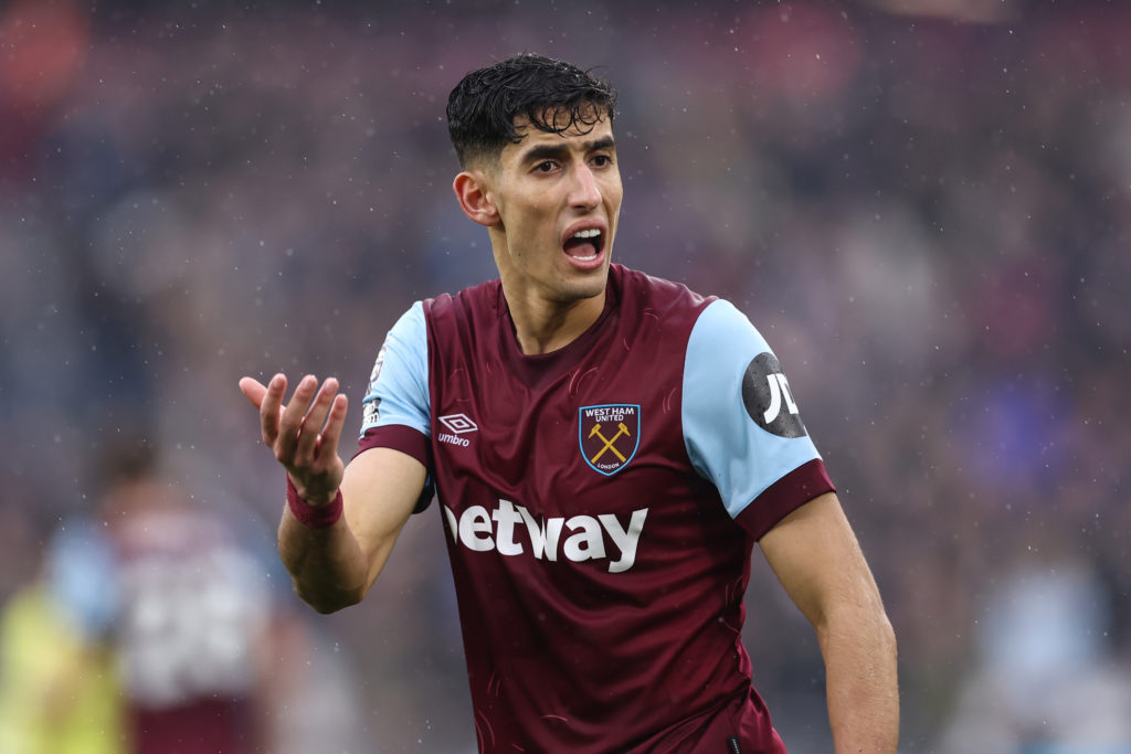 Nayef Aguerd complains during West Ham's clash against Burnley