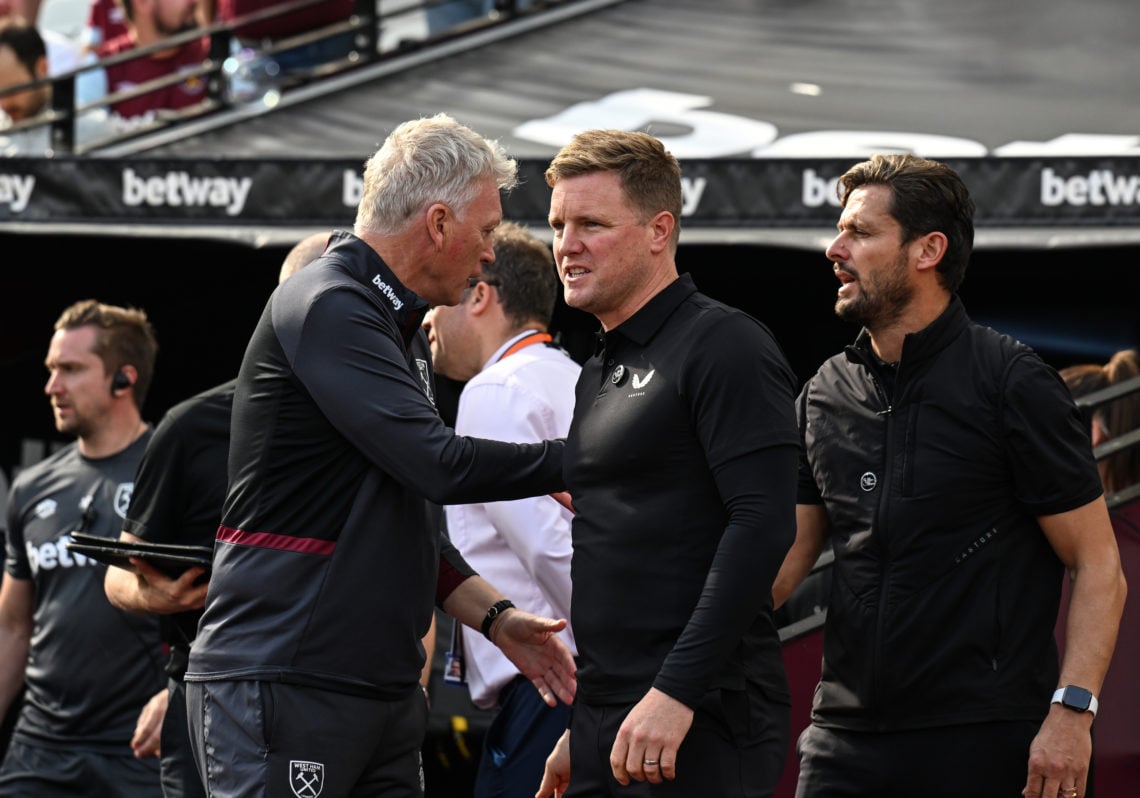 West Ham United Manager David Moyes and Newcastle United Head Coach Eddie Howe   during the Premier League match between West Ham United and Newcas...
