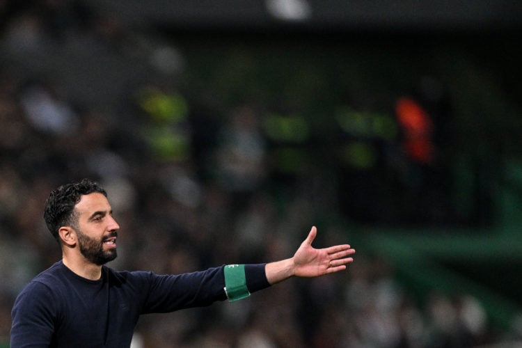 Sporting's coach Ruben Amorim gestures during the Portuguese League football match between Sporting CP and SL Benfica at the Jose Alvalade stadium ...