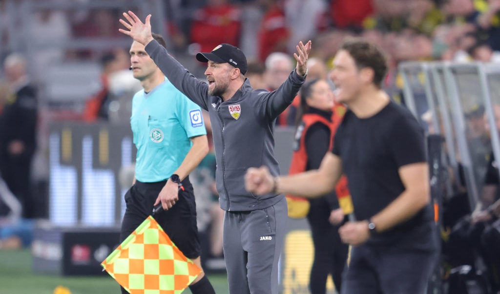 Sebastian Hoeneß Hoeness Coach of VfB gestures during the Bundesliga match between Borussia Dortmund and VfB Stuttgart at Signal Iduna Park on Apri...