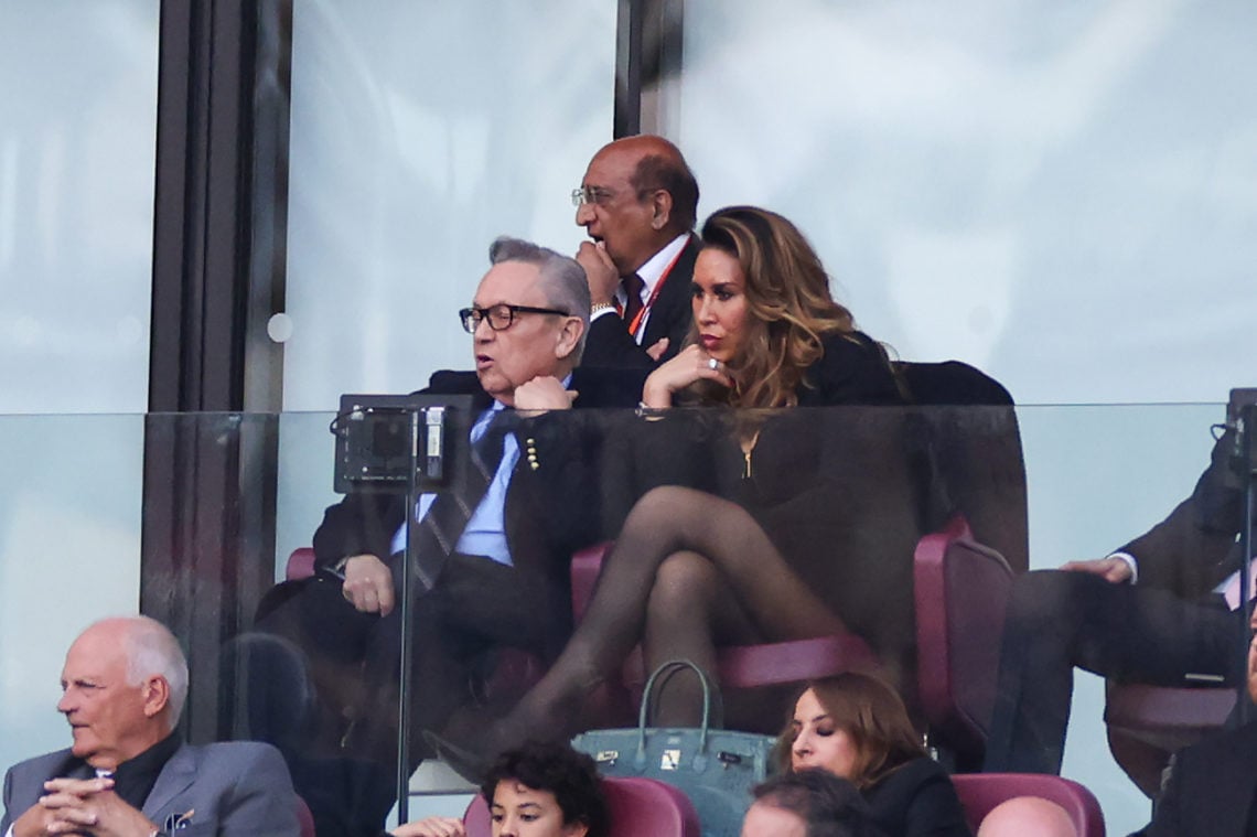 LONDON, ENGLAND - MAY 7: West Ham Owner David Sullivan with Ampika Pickston in the Directors box during the Premier League match between West Ham U...