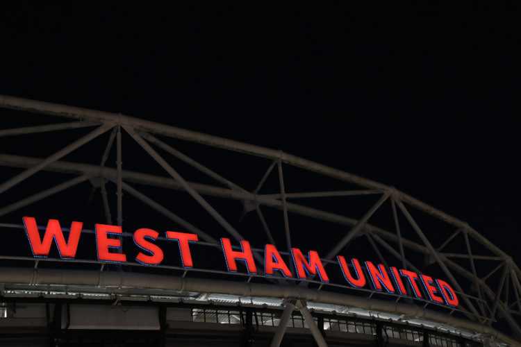 A general view outside the London Stadium during the Premier League match between West Ham United and Brentford FC at London Stadium on February 26...