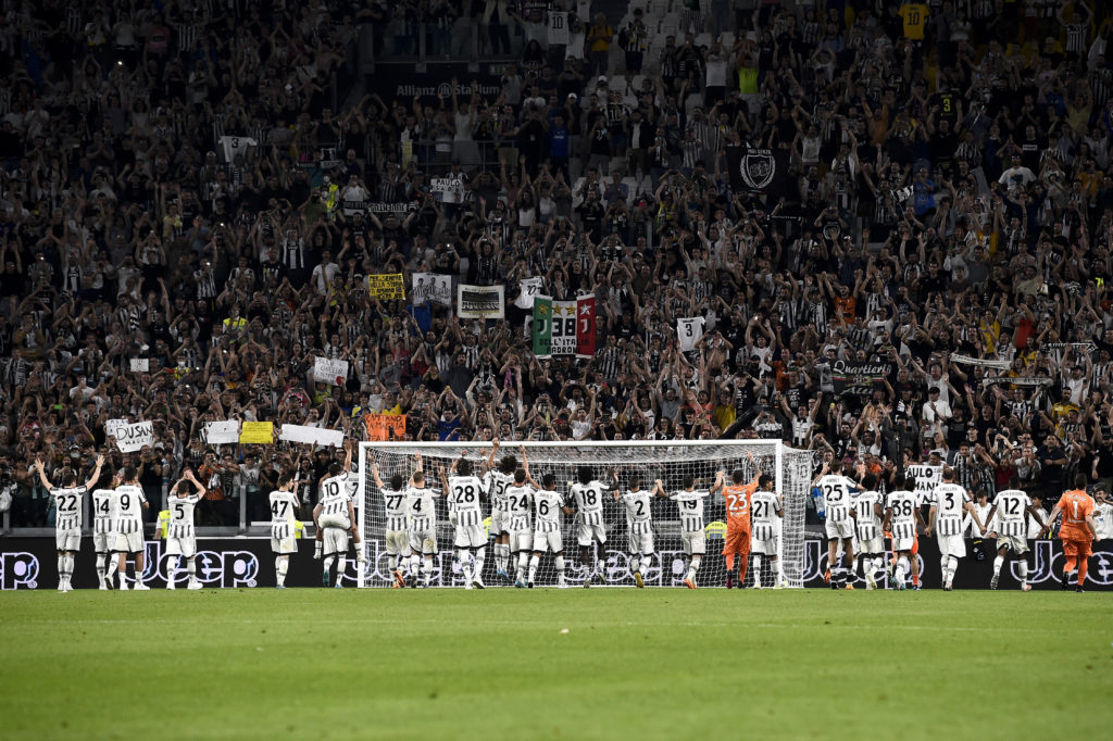 Players of Juventus FC gesture towards fans the end of the