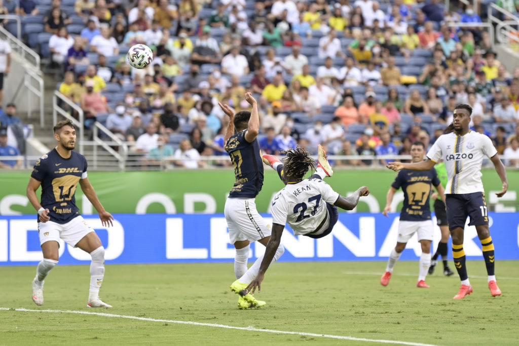 Moise Kean of Everton with a chance on goal during the Everton FC v UNAM Pumas pre-season friendly match on July 28, 2021 in Orlando, Florida, Unit...