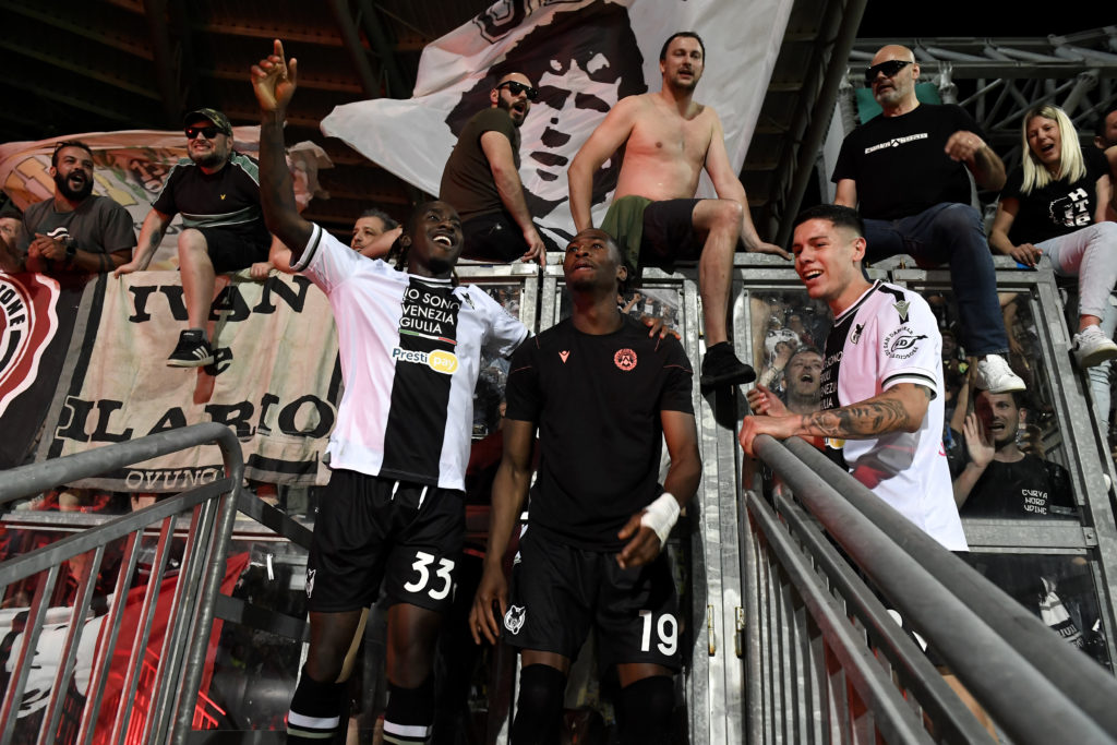 Jordan Zemura, Kingsley Ehizibue and Nehuen Perez of Udinese