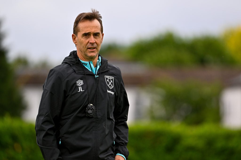 Julen Lopetegui of West Ham United during training at Rush Green on July 03, 2024 in Romford, England.