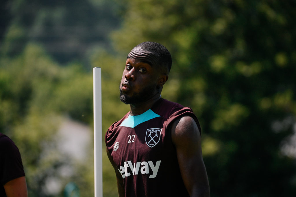 West Ham United's Maxwel Cornet during pre-season training on July 09, 2024 in Kitzbuehel, Austria.