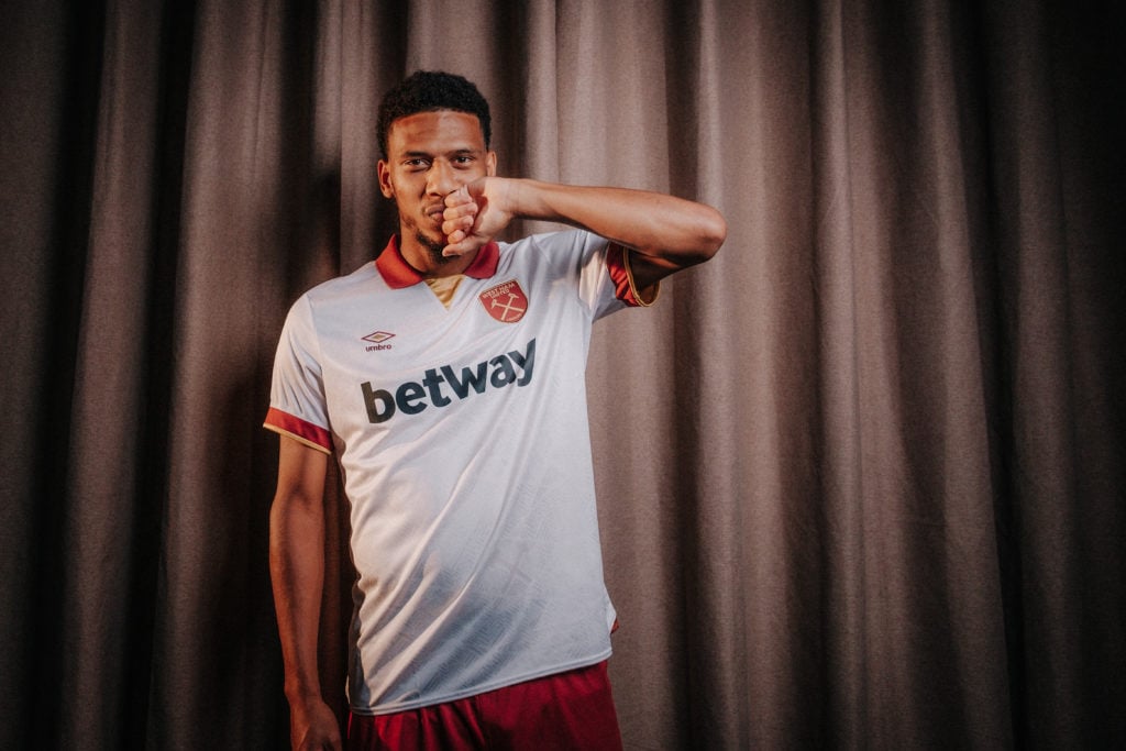 West Ham United unveil new signing Jean-Clair Todibo at London Stadium on August 9, 2024 in London, England.