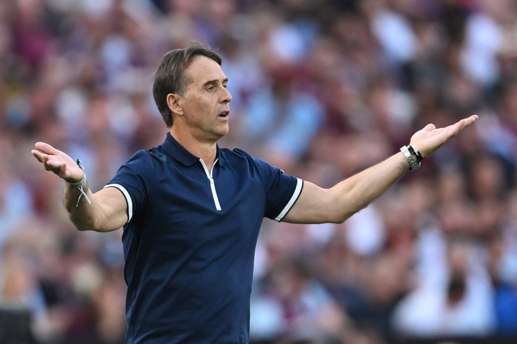 West Ham United's Spanish manager Julen Lopetegui gestures on the touchline during the English Premier League football match between West Ham Unite...