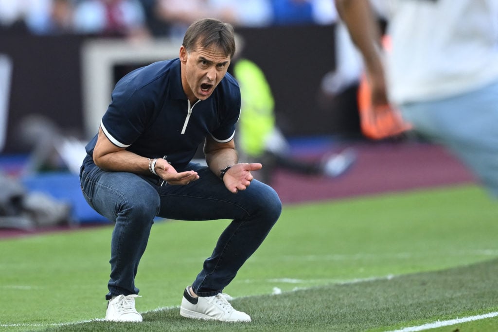 West Ham United's Spanish manager Julen Lopetegui gestures on the touchline during the English Premier League football match between West Ham Unite...