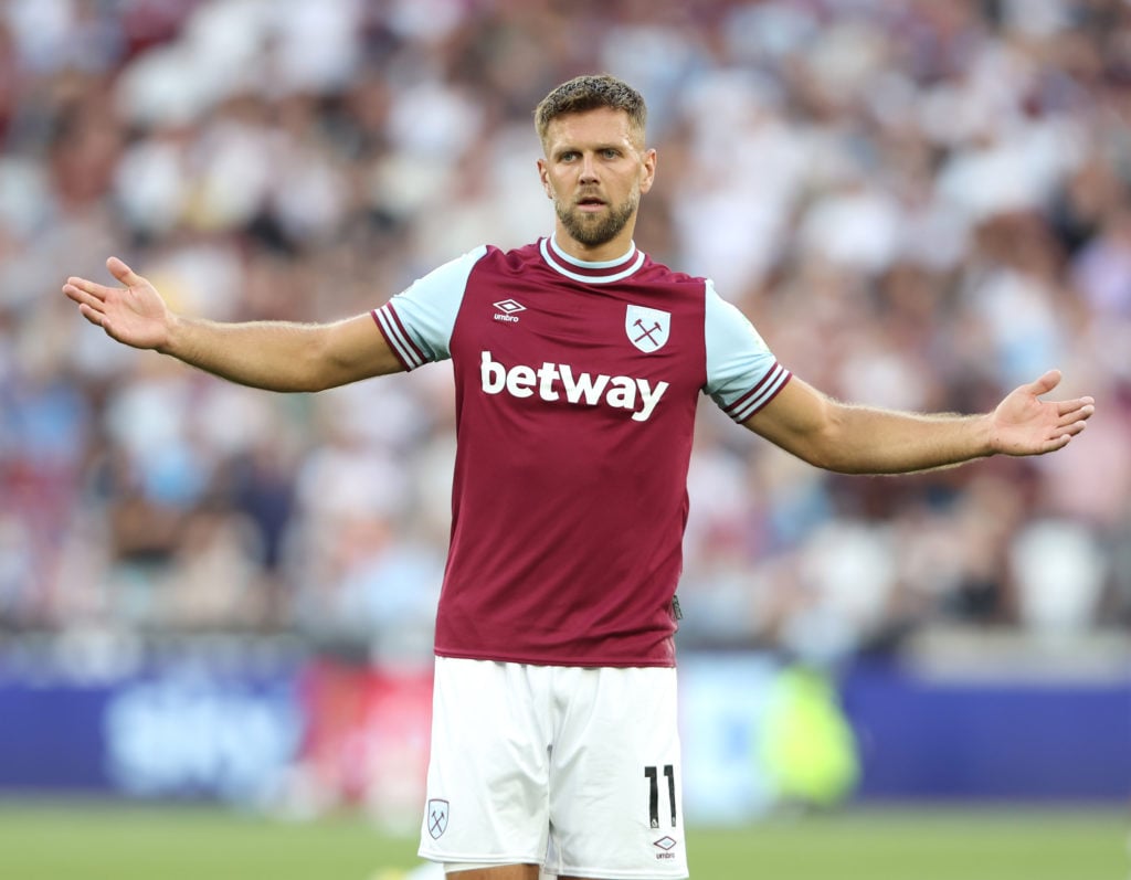 West Ham United's Niclas Fullkrug during the Premier League match between West Ham United FC and Aston Villa FC at London Stadium on August 17, 202...