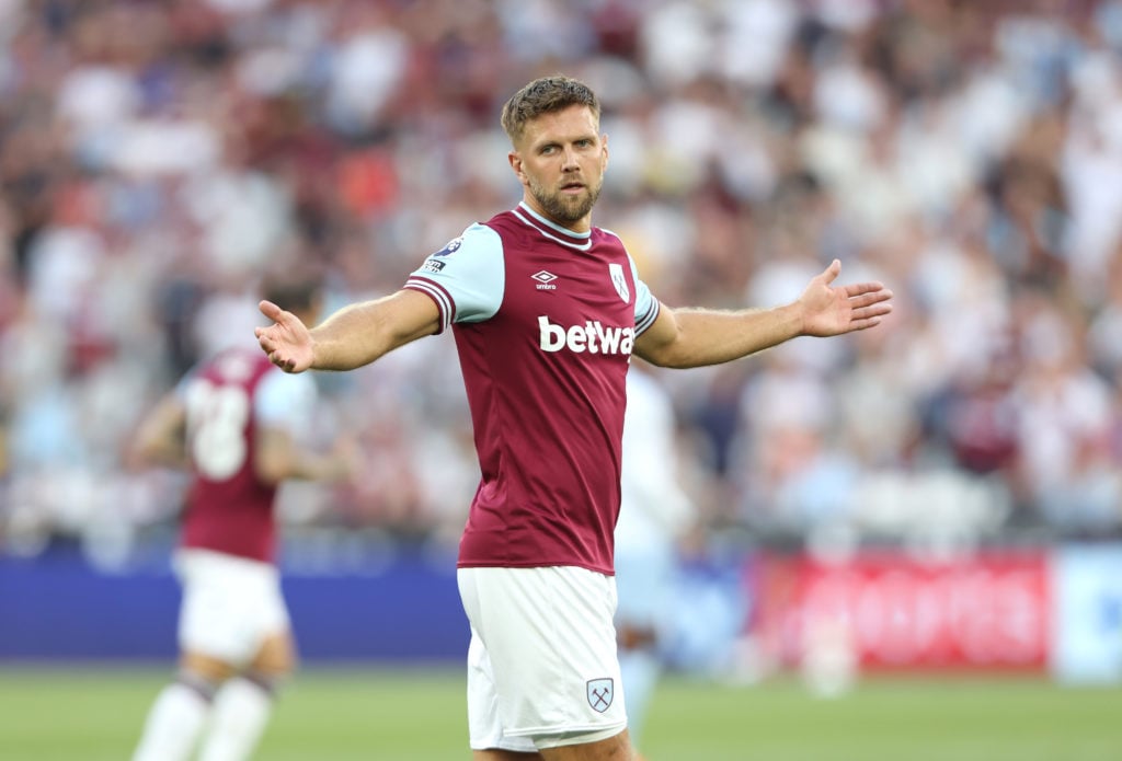 West Ham United's Niclas Fullkrug during the Premier League match between West Ham United FC and Aston Villa FC at London Stadium on August 17, 202...