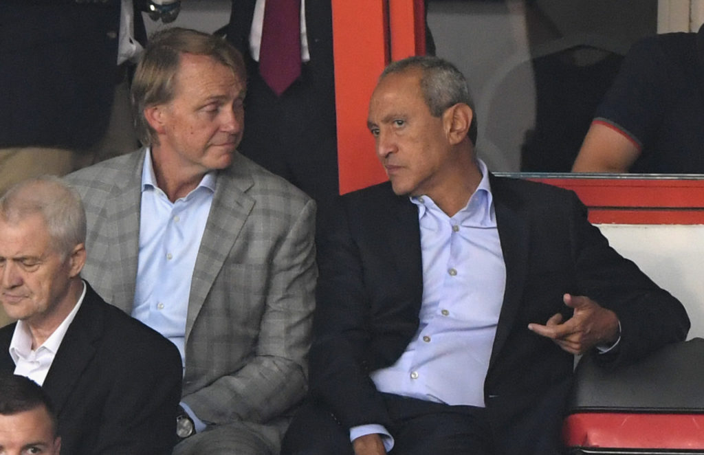 Aston Villa owners Nassef Sawiris and Wesley Edens in discussions in the ceowd