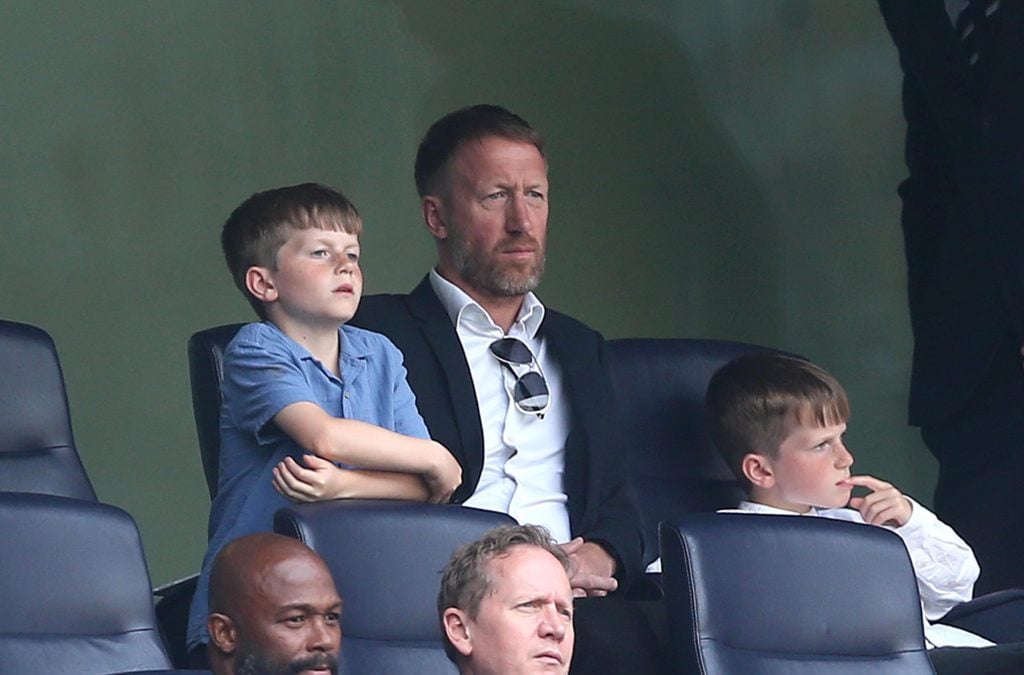 Graham Potter watches from the stands during the Premier League match between Tottenham Hotspur and Burnley FC at Tottenham Hotspur Stadium on May ...