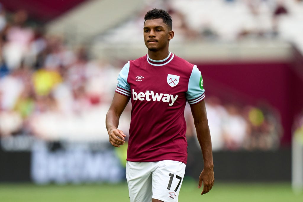 Luis Guilherme of West Ham United looks on during the Pre-Season Friendly match between West Ham United and Celta Vigo at London Stadium on August ...