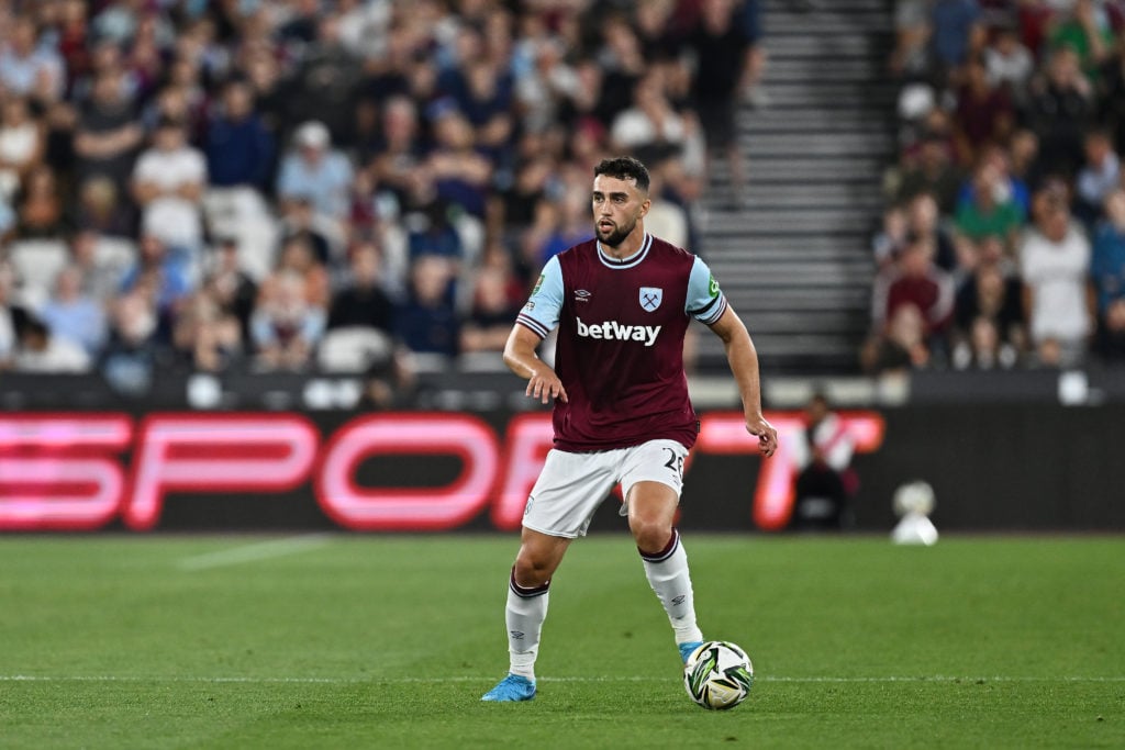 Maximilian Kilman of West Ham United controls the ball during the Carabao Cup Second Round match between West Ham United and AFC Bournemouth at Lon...