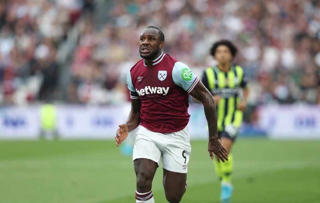 West Ham United's Michail Antonio during the Premier League match between West Ham United FC and Manchester City FC at London Stadium on August 31,...