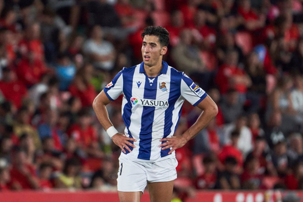 Nayef Aguerd of Real Sociedad looks on during the LaLiga match between RCD Mallorca and Real Sociedad at Estadi de Son Moix on September 17, 2024 i...