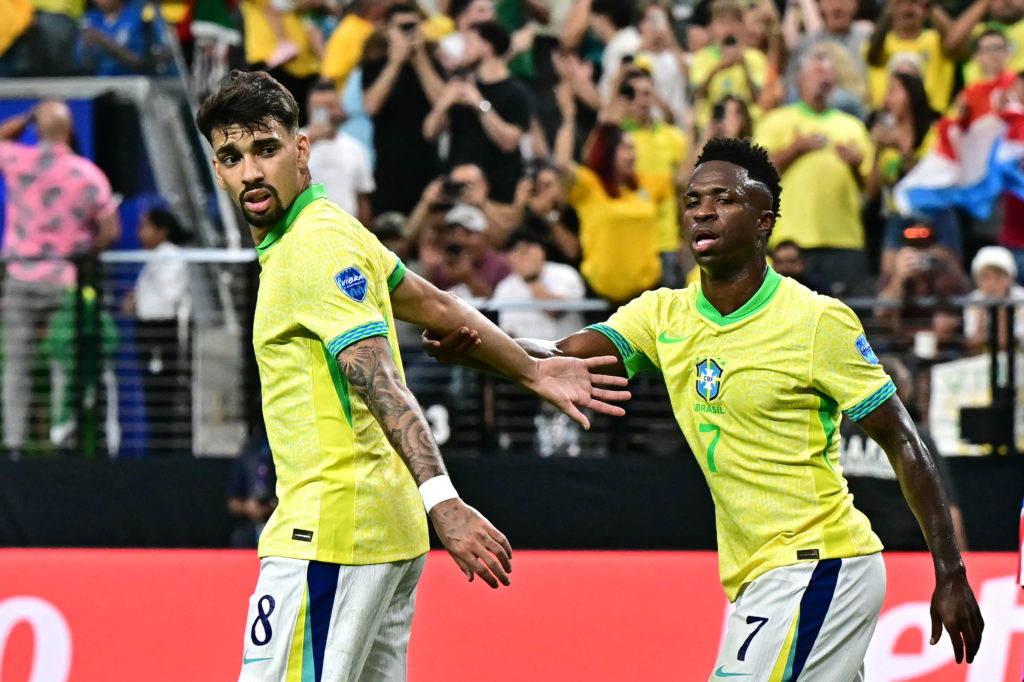 Lucas Paqueta and Vinicius Junior playing for Brazil