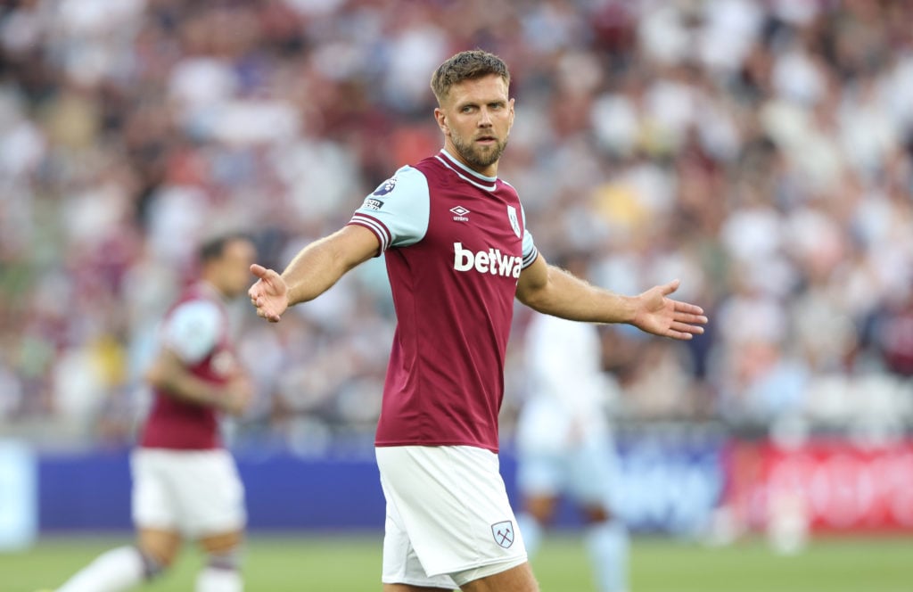 West Ham United's Niclas Fullkrug during the Premier League match between West Ham United FC and Aston Villa FC at London Stadium on August 17, 202...