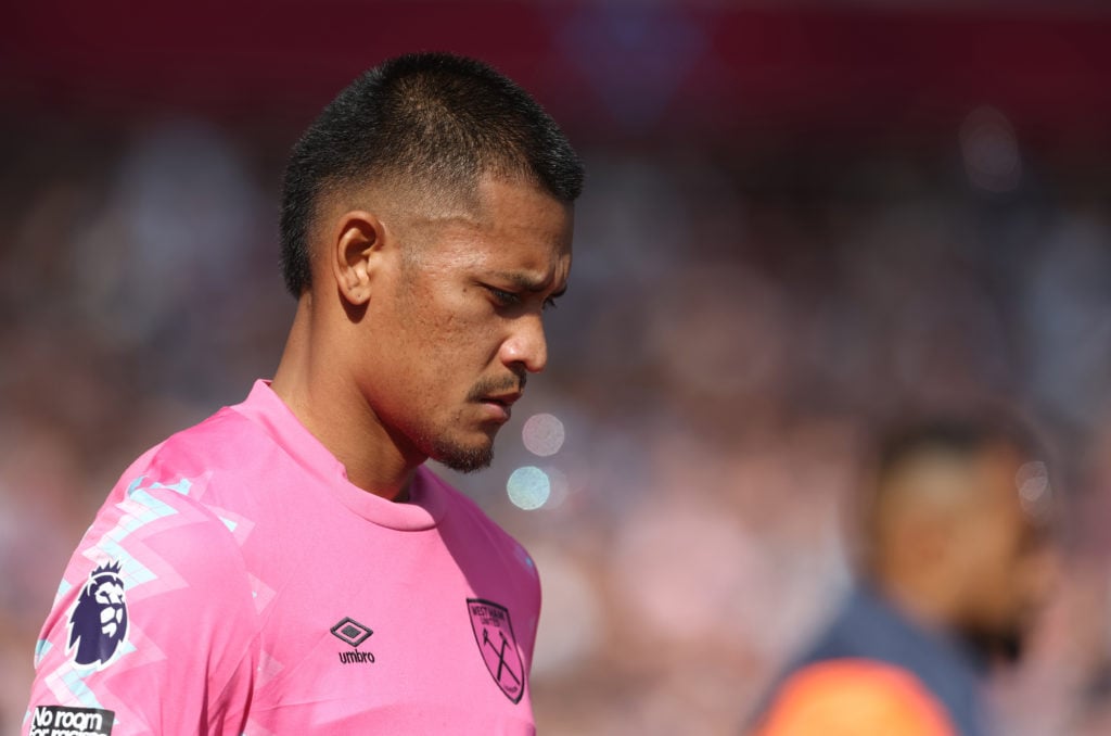 West Ham United's Alphonse Areola during the Premier League match between West Ham United FC and Chelsea FC at London Stadium on September 21, 2024...